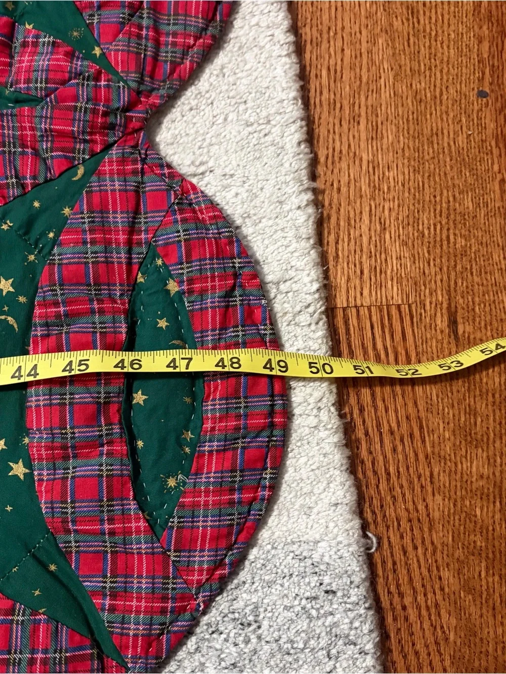 Vtg Hand-Sewn Christmas Quilt Double Wedding Ring Red Green Snowman Train 62x49